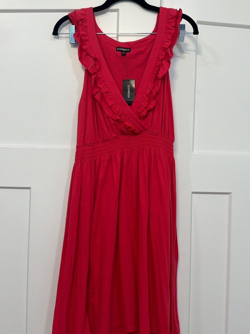 Express Fuchsia Ruffle V-Neck Midi Dress